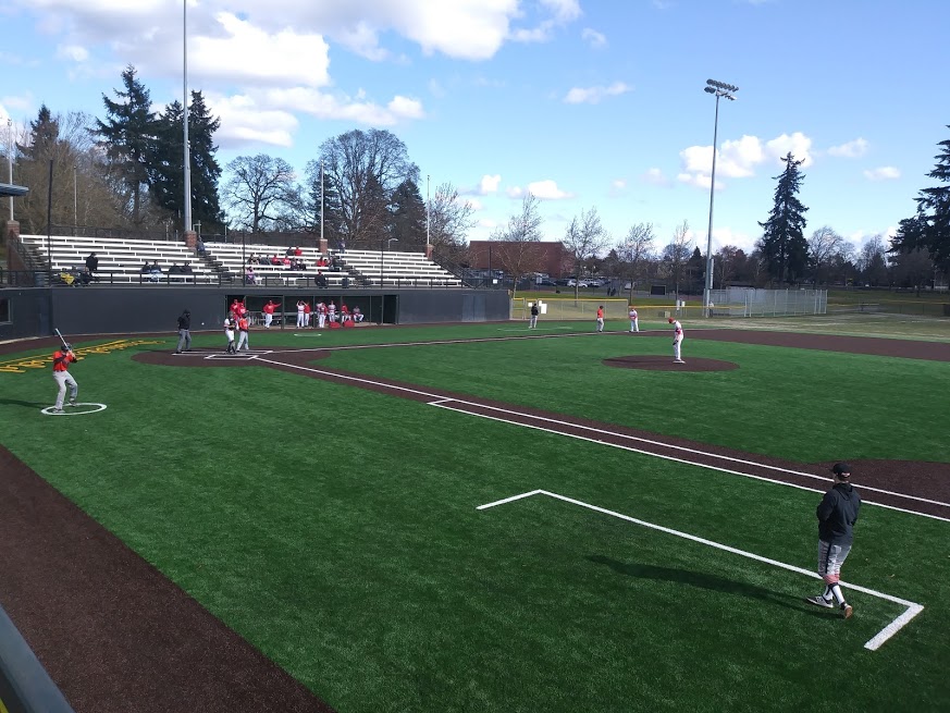 Washougal and Fort Vancouver play on Propstra Stadium's new turf infield on Saturday, March 9, 2019.