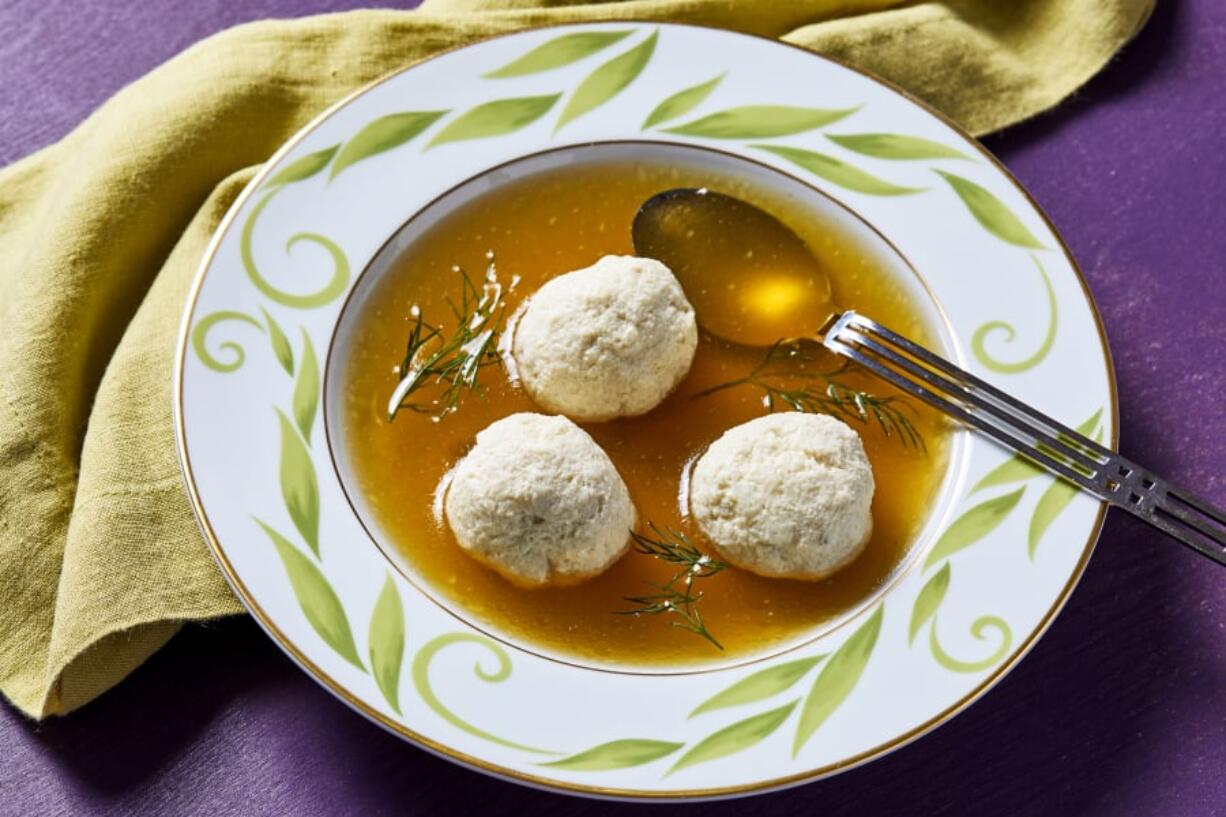 Not-Quite Matzoh Ball Soup. MUST CREDIT: Photo by Stacy Zarin Goldberg for The Washington Post; food styling by Lisa Cherkasky for The Washington Post.