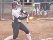 Battle Ground's Kassidy Davenport laces a single during Battle Ground' 7-3 4A GSHL victory on Tuesday at VGSA.