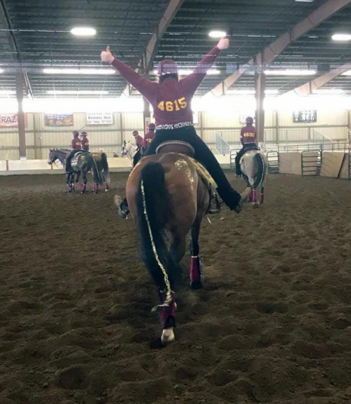 The Prairie equestrian team after their gold-winning drill ride at the Meet 3 and District Finals at the Clark County Events Center.