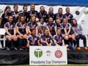 Pacific FC 01 Blue U18 Oregon State Presidents Cup Champions for 2019. Players include Grace Adams, Madison Antell, Kelsey Bern, Jordan Frei, Addy Friesen, Braeden Glaser, Jolie Gullickson, Macey Hall, Abbi Harris, Adamaris Jimenez, Faith Livsey, Amanda McShea, Anna Neal, Katie Nelson, Hannah Paris, Alex Schulz, Emily Shergill, Jasmine Shigeno, Kennedy Smith, Milly Suarez.