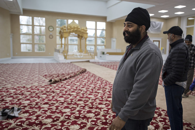 Pawneet S. Sethi of Guru Ram Dass Gurdwara Sahib looks over the new building's sanctuary Wednesday morning, April 3, 2019.