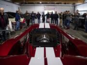 The twin-turbocharged, 647-horsepower V6 engine can be seen in Ron Wade’s limited edition 2019 Ford GT after its unveiling.