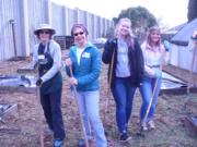 Hazel Dell: Washington State University Master Gardeners Barbara Nordstrom, from left, and Bobbi Bellomy with Clark College students Samantha King and Breanna Richardson at a work party to get the Hazel Dell School and Community Garden ready for spring.