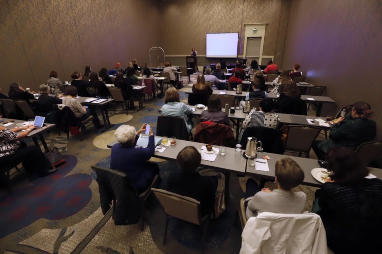 Carolyn Long speaks at the National Women’s Political Caucus of Washington training. She spoke about the lessons learned from running a political campaign.