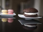 A Classic Whoopee Pie and macaroons at Chandelier Bakery.