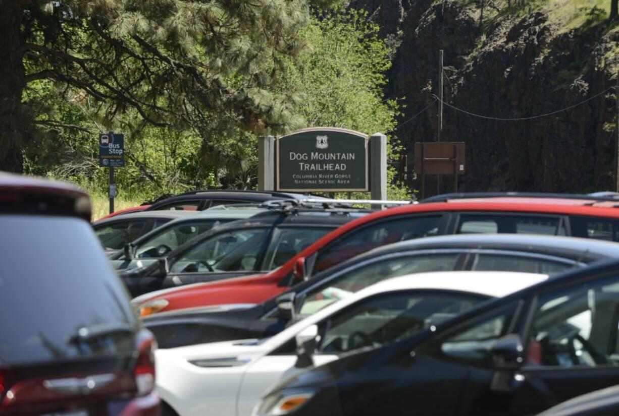 The parking lot fills quickly at Dog Mountain Trailhead in the Columbia River Gorge in the spring.