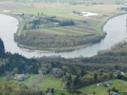 Aerial view of the Lewis River near La Center.