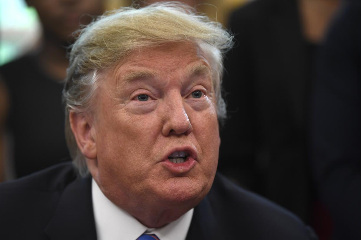 President Donald Trump speaks as he welcomes members of the Baylor women's basketball team, who are the 2019 NCAA Division I Women's Basketball National Champions, to the Oval Office of the White House in Washington, Monday, April 29, 2019.