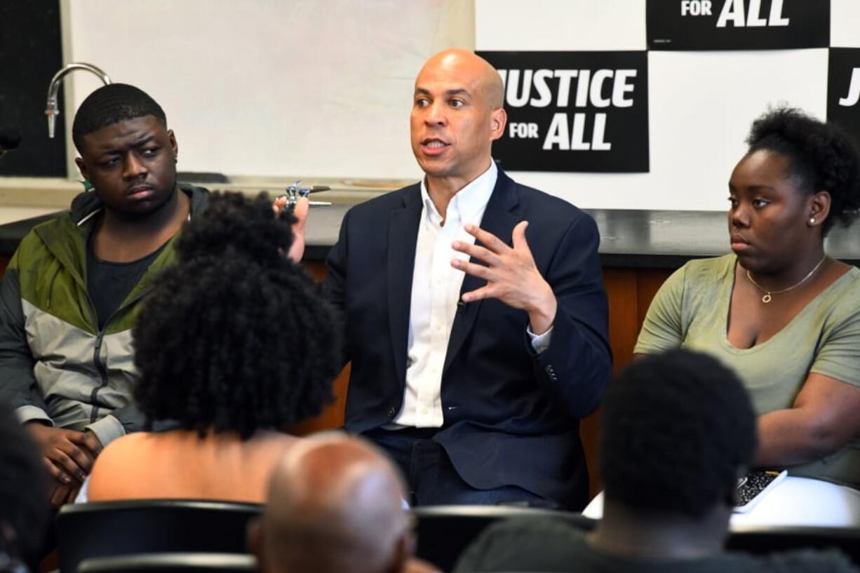 Democratic presidential candidate Sen. Cory Booker, D-N.J., speaks during a campaign stop on Friday, April 26, 2019, at Allen University in Columbia, S.C.