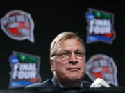 Former NBA player Jack Sikma speaks during a news conference after being named a member of the Naismith Memorial Basketball Hall of Fame class of 2019, Saturday, April 6, 2019, in Minneapolis.