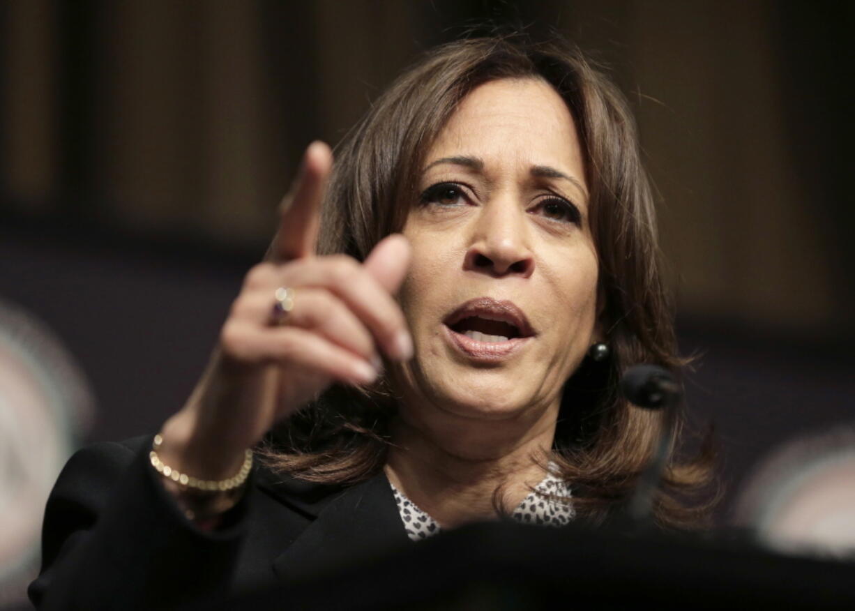 U.S. Sen. Kamala Harris, D-Calif., a candidate for the 2020 Democratic presidential nomination, speaks during the National Action Network Convention in New York, Friday, April 5, 2019.