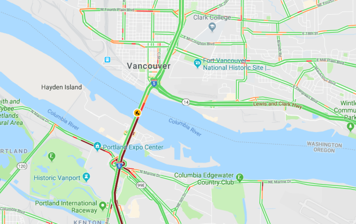 Traffic ground to a halt northbound on Interstate 5 Monday afternoon.