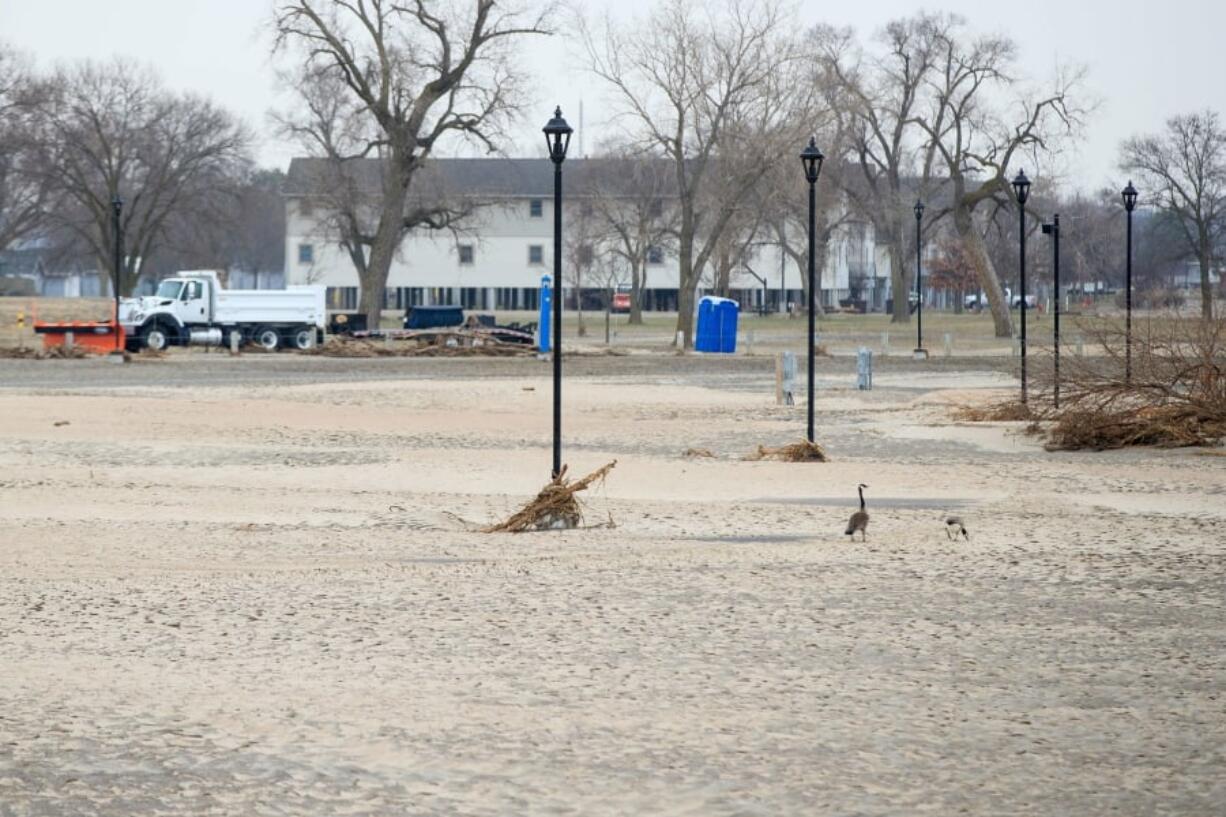 Recent floodwaters from the Platte River filled the Nebraska National Guard’s primary training base, Camp Ashland, with sand, water and debris Thursday, March 28, 2019, near Ashland, Nebraska.