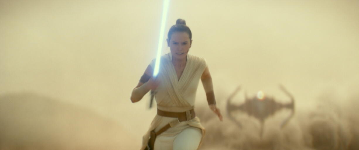 This image released by Lucasfilm Ltd. shows Daisy Ridley as Rey in a scene from “Star Wars: Episode IX.” (Lucasfilm Ltd.