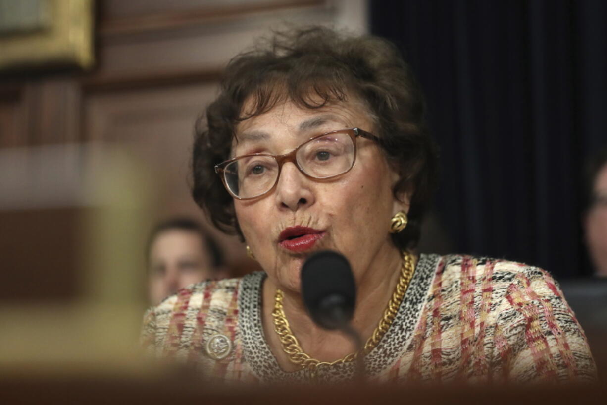 Rep. Nita Lowey, D-N.Y., Chairwoman of the full committee, speaks before hearing from Attorney General William Barr, as he appears before a House Appropriations subcommittee to make his Justice Department budget request, Tuesday, April 9, 2019, in Washington.