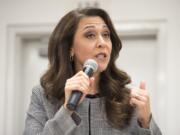 U.S. Rep. Jaime Herrera Beutler, R-Battle Ground, speaks during the Goldendale Grange Hall candidate forum Oct. 17.