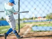 Mountain View pitcher Andrew Selden rips a line drive down the third-base line in Thursday’s bating practice. Selden is batting .389 with 15 RBI at the plate, and is 6-0 with a 0.92 ERA and 55 strikeouts in 45.2 innings on the hill.