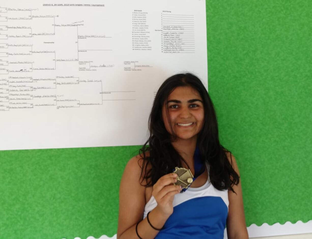 Mountain View junior Shreya Bhatra won the 3A district singles title on Saturday, May 11, 2019, at Club Green Meadows.