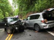 One person was critically injured Tuesday morning in a head-on collision in Washougal involving three vehicles, according to the Clark County Sheriff's Office.