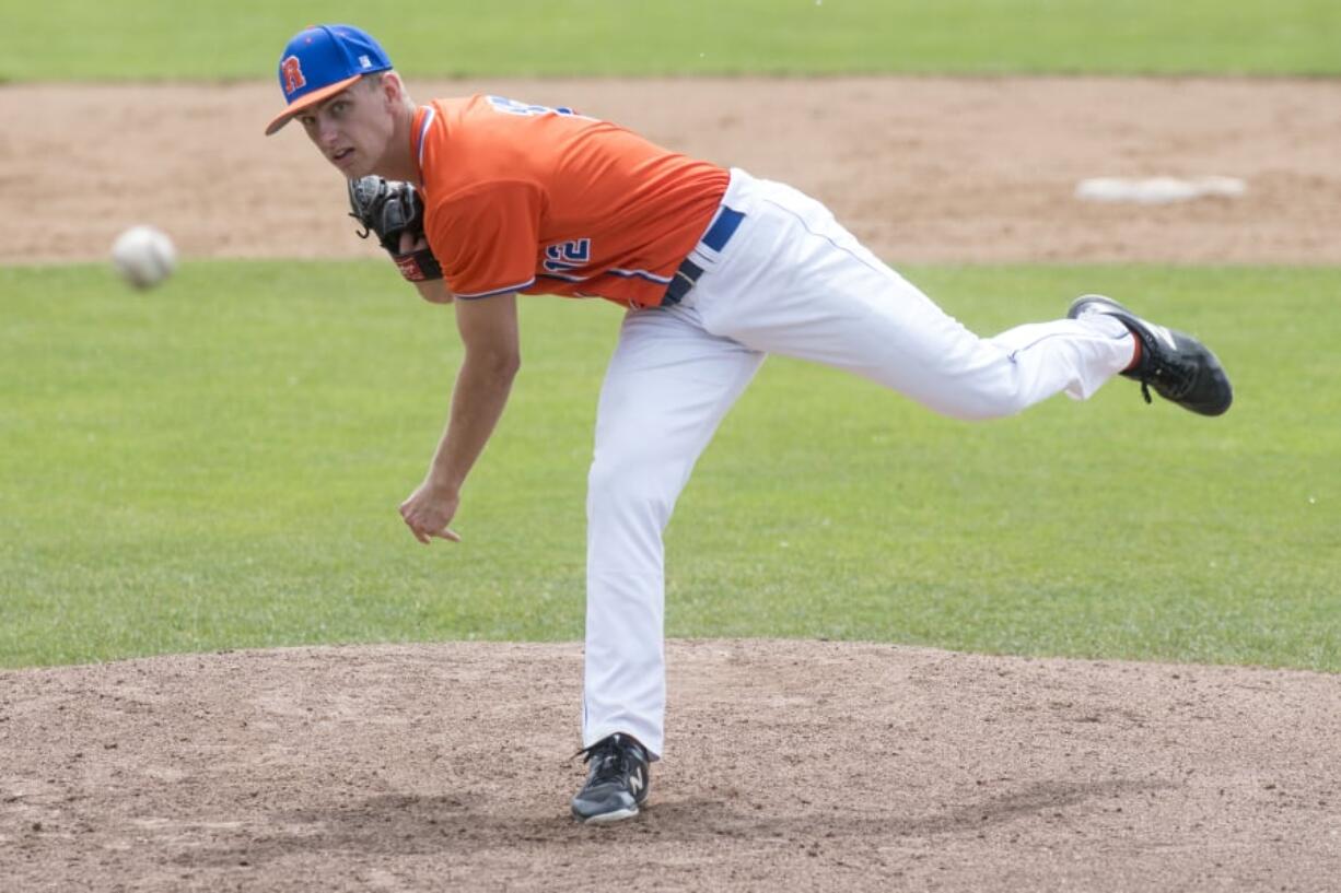 Spencer Andersen struck out five over five innings to earn the win in Ridgefield’s 9-3 victory over White River in the 2A baseball state regionals Saturday in Centralia.