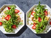 Grilled Chicken Paillards With Sugar Snap Pea and Strawberry Salad.