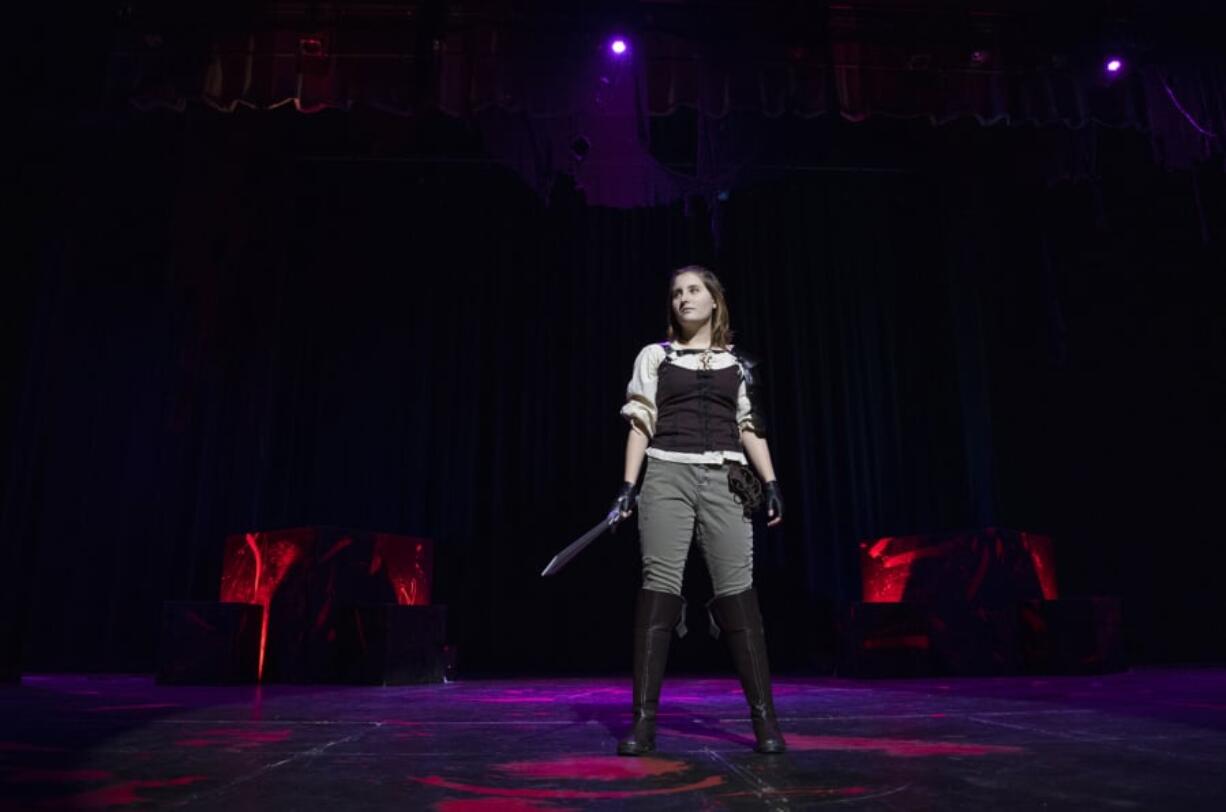 Union High School junior Tessa Eagar plays the ghost of Tilly, the bratty kid sister who’s revealed as a fearsome Dungeons & Dragons warrior — and much more — in the fantasy-comedy “She Kills Monsters.” Alisha Jucevic/The Columbian