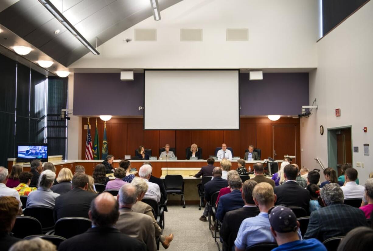 The Clark County Council discusses funding for updated software for the Clark County prosecuting attorney’s office Tuesday during a council meeting in Vancouver.