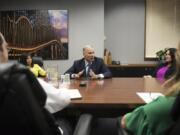 Gov. Jay Inslee speaks with The Columbian’s Editorial Board on Friday. The governor and presidential candidate touched on the state’s new biennial budget, the likelihood of a new Interstate 5 Bridge and why climate change remains the defining issue of the era.