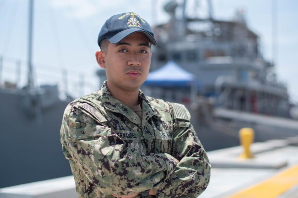 Seaman Mark Anthony Fernandez serves aboard an avenger-class mine countermeasures ship, USS Gladiator.