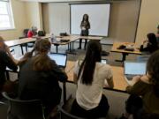 Charlene Williams, assistant superintendent of the Camas School District, rehearses her talk for the upcoming TEDxYouth@Camas event, which was organized by 18 high school students. Williams, who is one of 10 speakers at the event, will give a talk on discussing race.