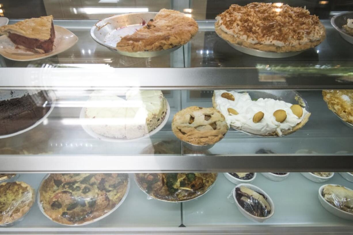 Guests at Marcell’s Pie House are greeted by a display case full of sweet and savory pies, quiches and cobblers.