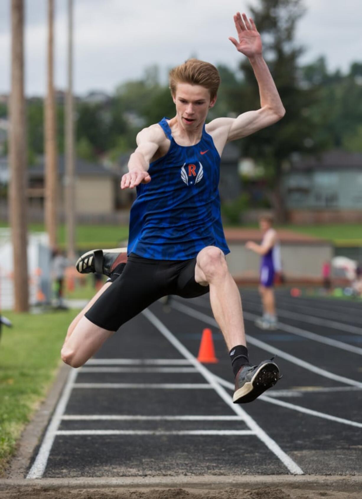 Ridgefield’s Nick Jenkins won the 2A district triple jump title on Friday with a leap of 46 feet, 6 inches.