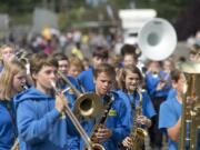 The Hockinson Middle School Marching Band participates in the Hazel Dell Parade of Bands on a sunny Saturday afternoon.