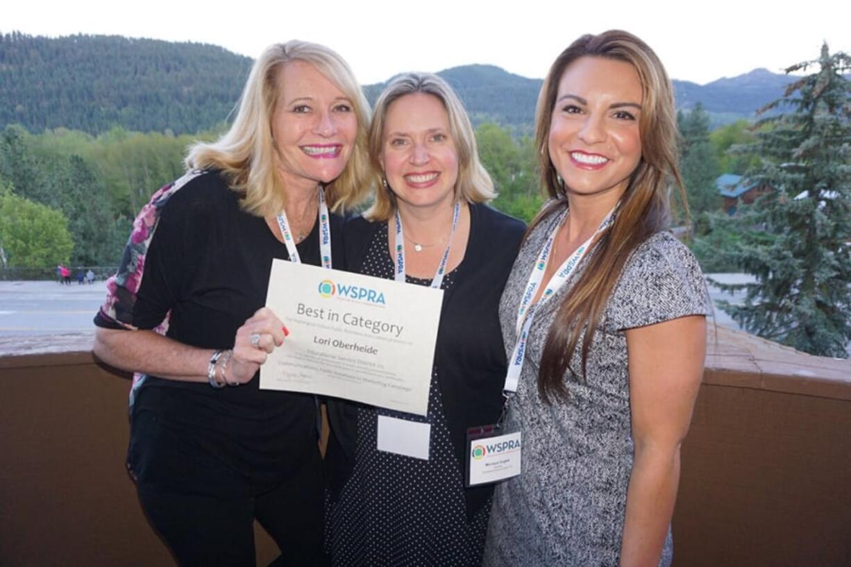 people in biz esd112 Left to right: Lori Oberheide, assistant superintendent of communications and public engagement at Educational Service District 112, Jessica De Barros, director of communications and government relations at Puget Sound Educational Service District, and Monique Dugaw, director of communications and public engagement at ESD 112.