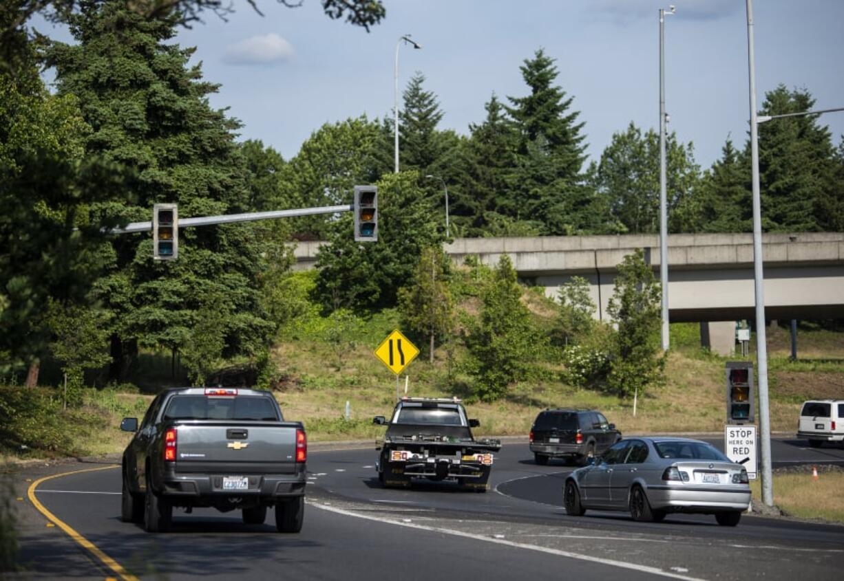 Traffic merges onto I-5 just before the Interstate 5 Bridge in Vancouver on Thursday, May 30, 2019.