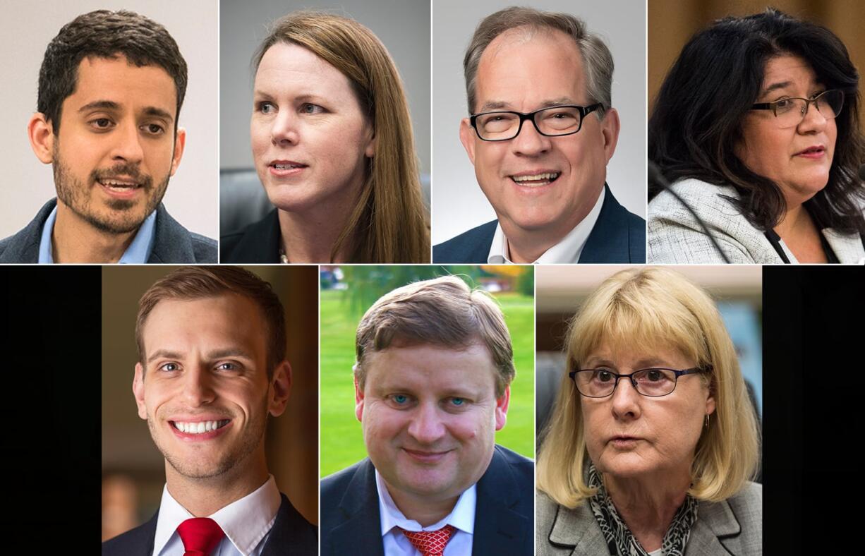 Seven residents have filed to run for Vancouver City Council Position 6: from left, top row, Adam Aguilera, Sarah Fox, Paul Montague and Diana Perez. Bottom row from left: Mike Pond, Dorel Singeorzan and Jeanne Stewart.