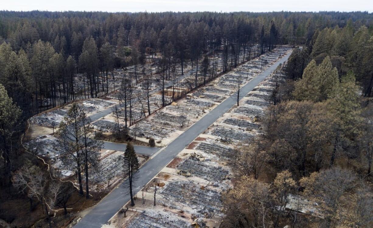 Homes leveled by the Camp Fire line the Ridgewood Mobile Home Park retirement community in Paradise, Calif., on Dec. 3.