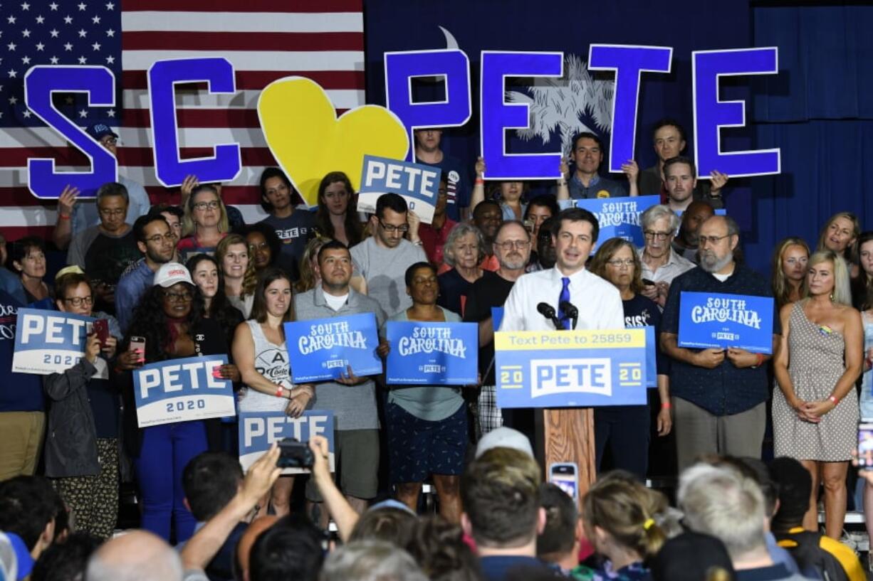 Democratic presidential contender Pete Buttigieg holds a town hall in North Charleston, South Carolina, on Sunday, May 5, 2019. Buttigieg says he’s focusing on outreach to minorities, who make up most of the Democratic primary electorate in this early-voting state.