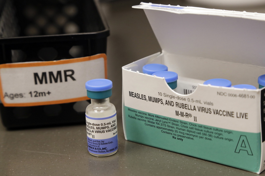 A vial of a measles, mumps and rubella vaccine at a clinic on Vashon Island.