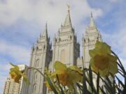 The Salt Lake City temple is shown April 6 during The Church of Jesus Christ of Latter-day Saints’ two-day conference, in Salt Lake City. The Church of Jesus Christ of Latter-day Saints is changing wedding rules in hopes of preventing family members who aren’t church members from feeling excluded.