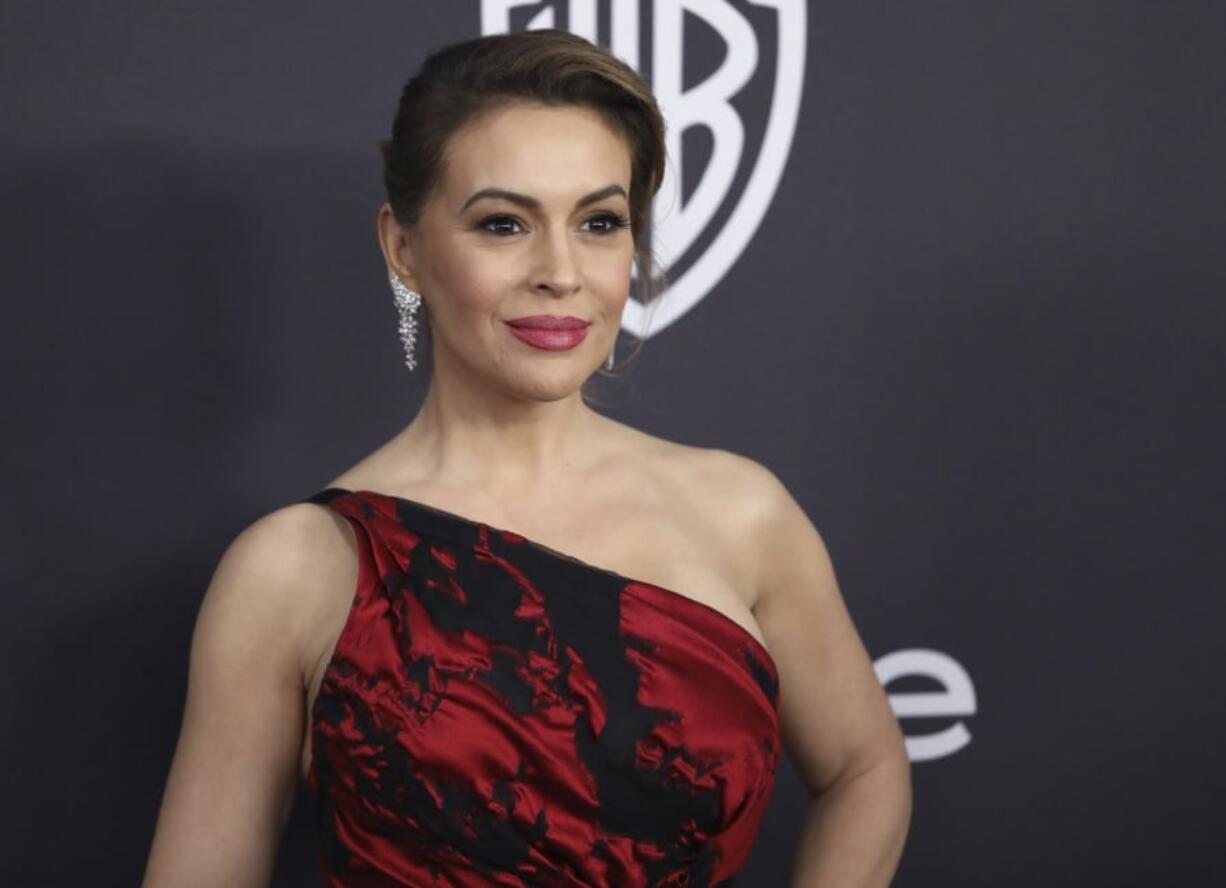 FILE - In this Jan. 6, 2019 file photo, Alyssa Milano arrives at the InStyle and Warner Bros. Golden Globes afterparty at the Beverly Hilton Hotel in Beverly Hills, Calif. Actress Alyssa Milano got people riled up on social media with a tweet Friday night, May 10, 2019 calling for women to join her in a sex strike to protest strict abortion bans passed by Republican-controlled legislatures.