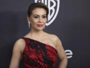 FILE - In this Jan. 6, 2019 file photo, Alyssa Milano arrives at the InStyle and Warner Bros. Golden Globes afterparty at the Beverly Hilton Hotel in Beverly Hills, Calif. Actress Alyssa Milano got people riled up on social media with a tweet Friday night, May 10, 2019 calling for women to join her in a sex strike to protest strict abortion bans passed by Republican-controlled legislatures.