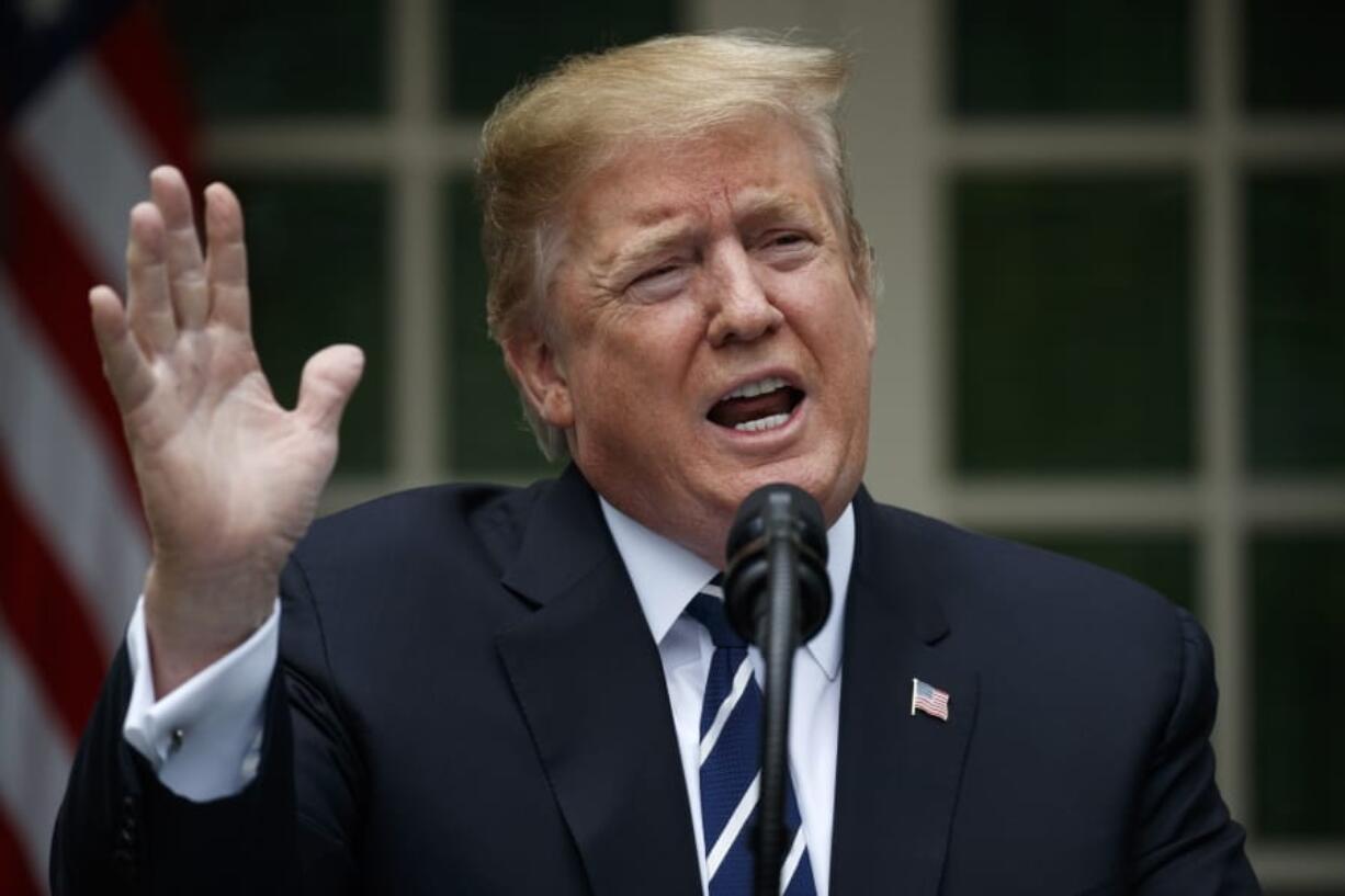 President Donald Trump delivers a statement in the Rose Garden of the White House, Wednesday, May 22, 2019, in Washington.