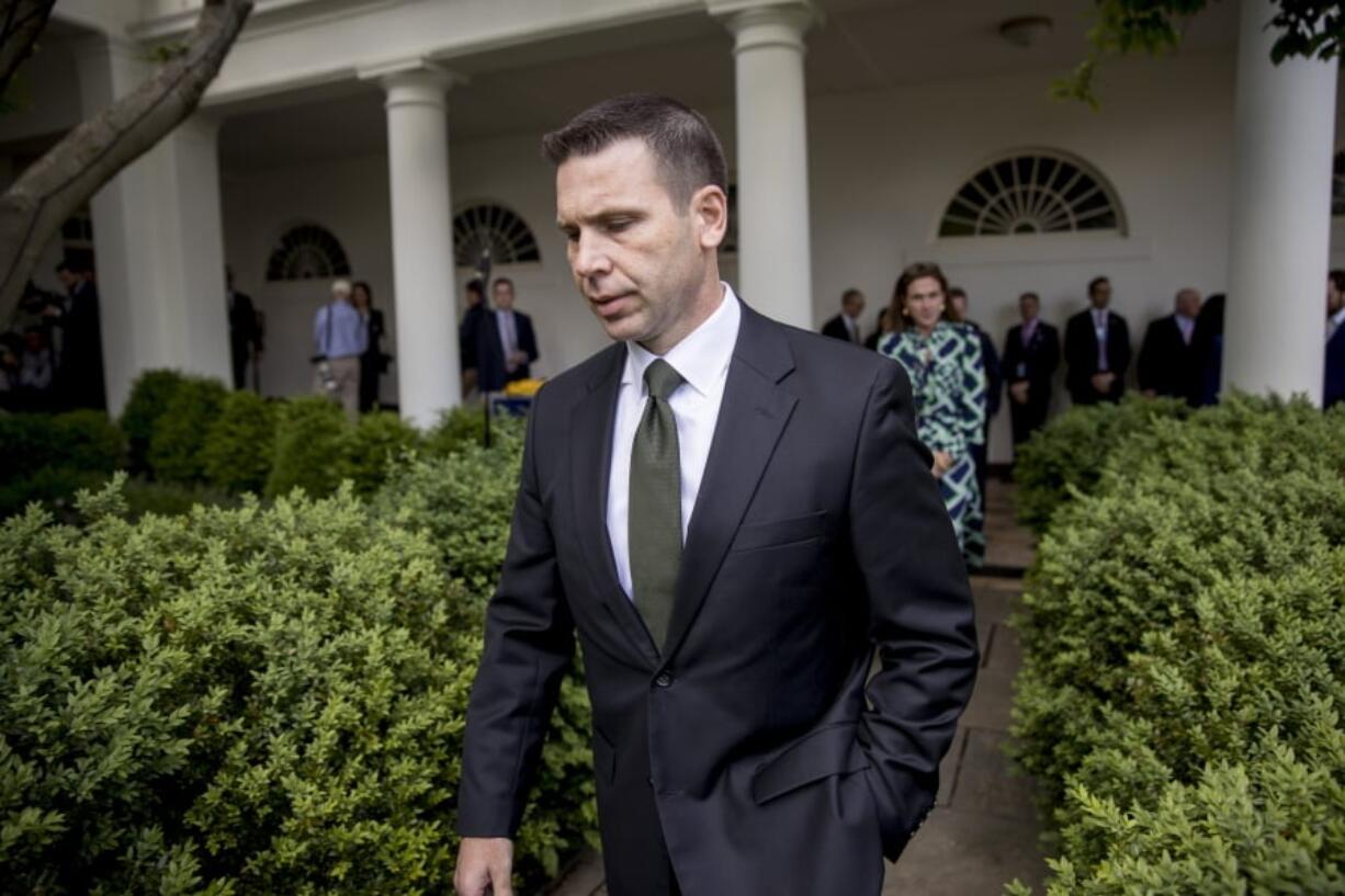 Acting Homeland Security Secretary Kevin McAleenan arrives for an immigration speech by President Donald Trump in the Rose Garden at the White House, Thursday, May 16, 2019, in Washington.