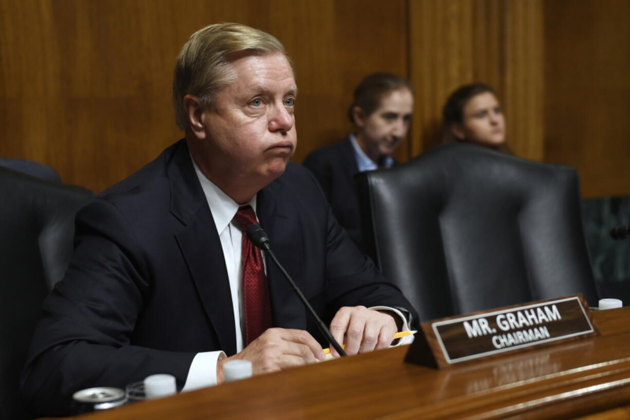 Chairman Sen. Lindsey Graham, R-S.C., is shown during testimony by Attorney General William Barr at a Senate Judiciary Committee hearing on Capitol Hill in Washington, Wednesday, May 1, 2019, on the Mueller Report.