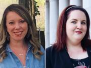 Tracie Barrows, left, a school psychologist in Evergreen Public Schools, and Caressa Milgrove, a mother of two young boys in the school district, announced their candidacies over the weekend.