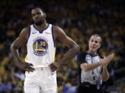 Golden State Warriors’ Kevin Durant is yet to progress to on-court work in his recovery from a strained right calf and won’t be ready to return for Golden State in Game 1 of the NBA Finals on May 30.