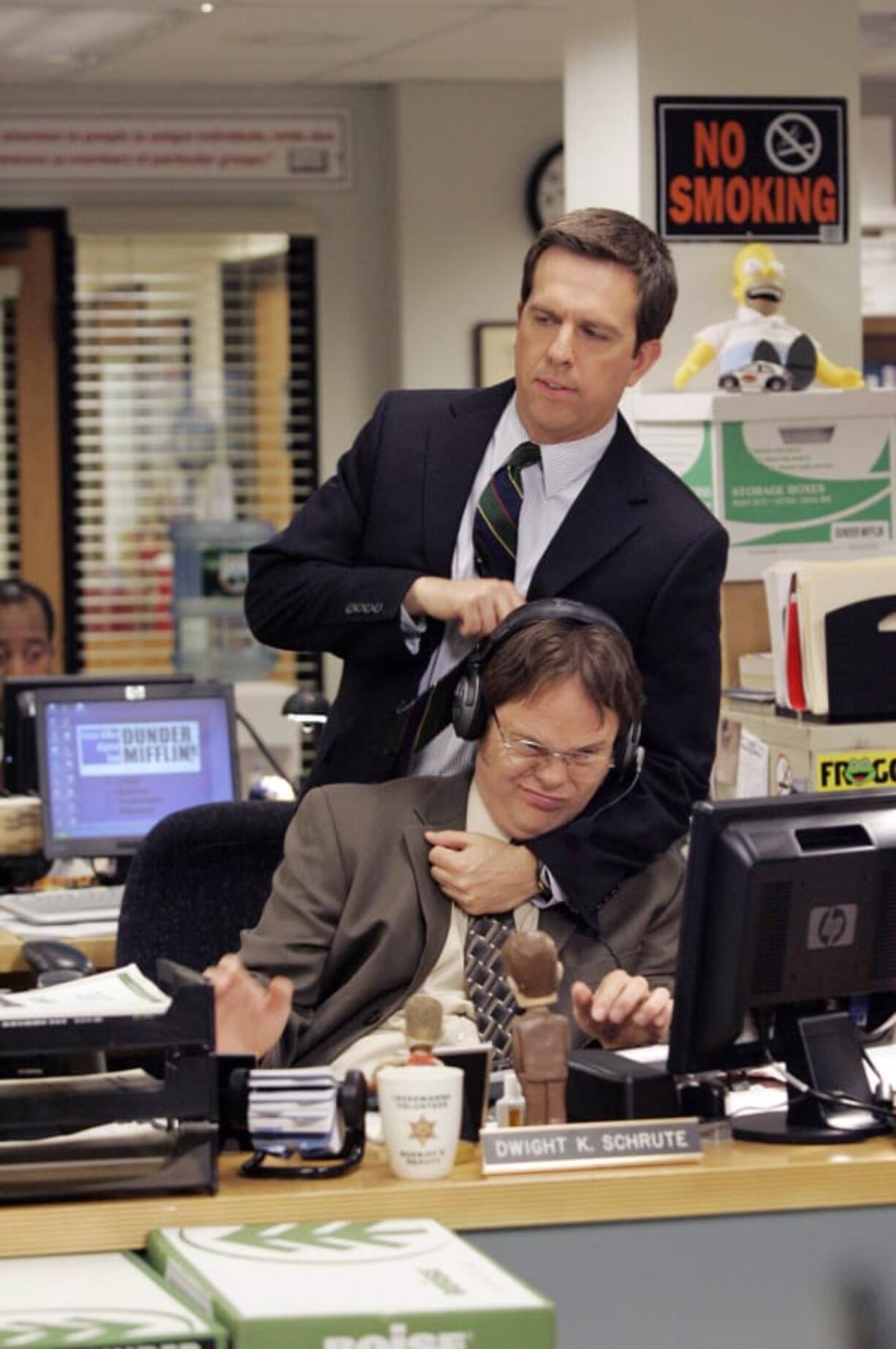 Ed Helms as Andy Bernard, top, and Rainn Wilson as Dwight K. Schrute in “The Office.” Byron J.