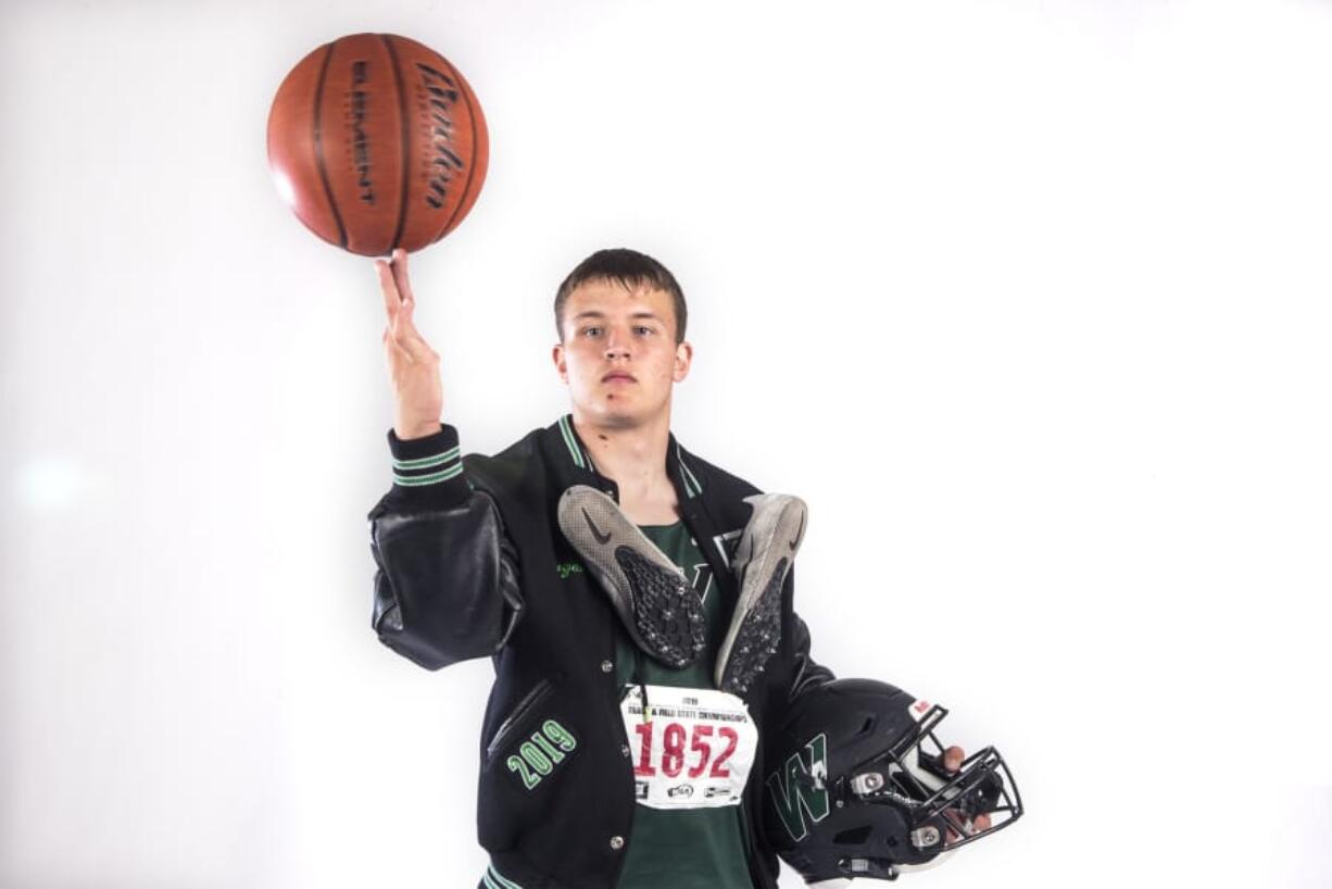 Woodland High's Tyler Flanagan poses for a press photo in The Columbian offices on Friday afternoon, May 31, 2019.